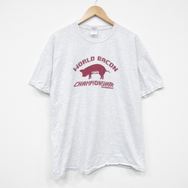 【50%OFF】XL★古着 半袖 ビンテージ Tシャツ メンズ 00年代 00s ワールドベーコン クルーネック 薄グレー 霜降り 25aug07 中古