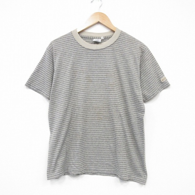 【50%OFF】L★古着 コロンビア COLUMBIA 半袖 ビンテージ Tシャツ メンズ 00年代 00s クルーネック グレー他 ボーダー 25aug07 中古