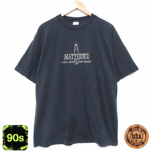 90s 半袖Tシャツ 灯台刺繍 ブラック XL | 古着