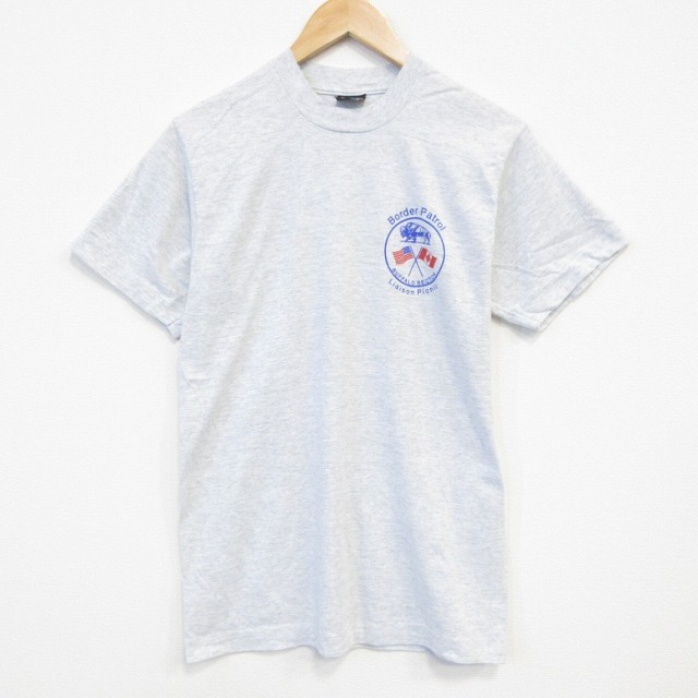 【50%OFF】M★古着 フルーツオブザルーム 半袖 ビンテージ Tシャツ メンズ 90年代 90s ボーダーパトロール クルーネック USA製 薄グレー 霜降り 25aug07 中古