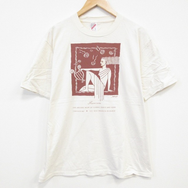 【50%OFF】L★古着 ジャージーズ 半袖 ビンテージ Tシャツ メンズ 90年代 90s テルプシコン コットン クルーネック USA製 ベージュ カーキ 25aug07 中古