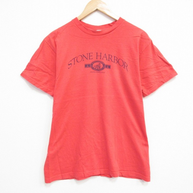 【50%OFF】L★古着 半袖 ビンテージ Tシャツ メンズ 00年代 00s STONE コットン クルーネック 赤 レッド 25aug07 中古