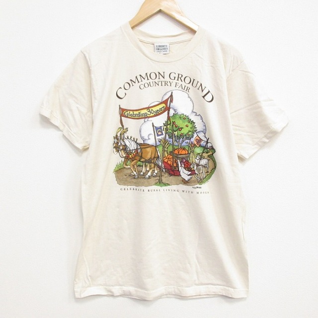 L★古着 半袖 ビンテージ Tシャツ メンズ 90年代 90s 鳥 コットン クルーネック USA製 薄ベージュ カーキ 25aug07 中古