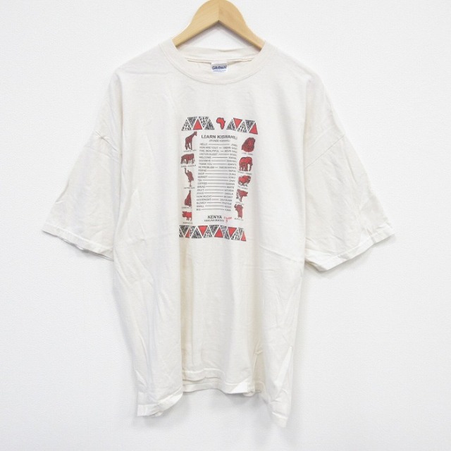 XL★古着 半袖 ビンテージ Tシャツ メンズ 00年代 00s ケニア 大きいサイズ コットン クルーネック 生成り 25aug08 中古