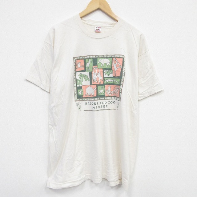 XL★古着 フルーツオブザルーム 半袖 ビンテージ Tシャツ メンズ 90年代 90s 動物園 コットン クルーネック USA製 生成り 25aug08 中古