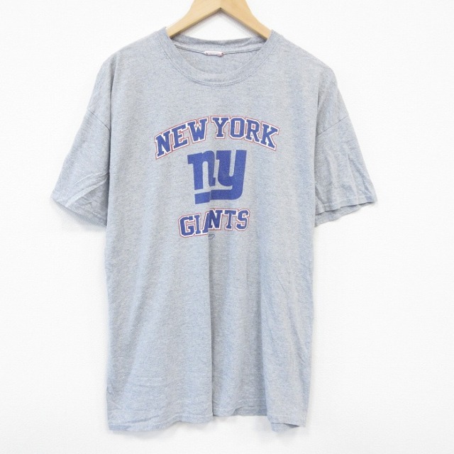 XL★古着 半袖 ビンテージ Tシャツ メンズ 00年代 00s NFL ニューヨークジャイアンツ クルーネック グレー 霜降り アメフト スーパーボウル 25aug08 中古