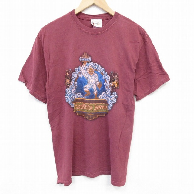 【50%OFF】M★古着 半袖 ビンテージ Tシャツ メンズ 00年代 00s ディズニー DISNEY エクスペディションエベレスト コットン クルーネック エンジ 25aug08 中古