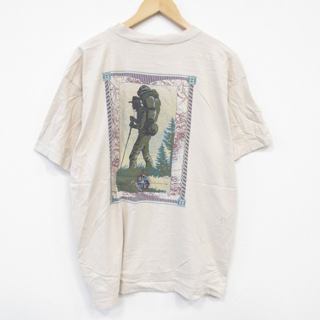 XL★古着 EMS 半袖 ビンテージ Tシャツ メンズ 90年代 90s 登山 大きいサイズ コットン クルーネック ベージュ カーキ 【spe】 25aug08 中古