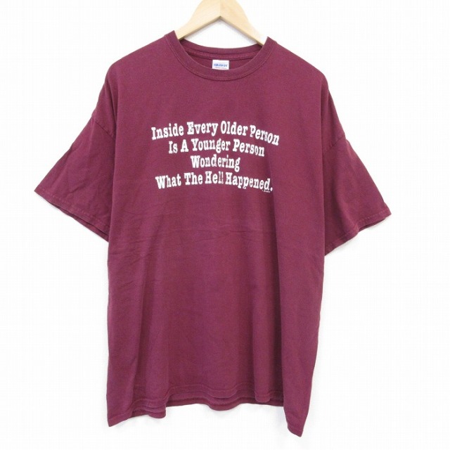 00s 半袖Tシャツ メッセージ バーガンディ XL | 古着