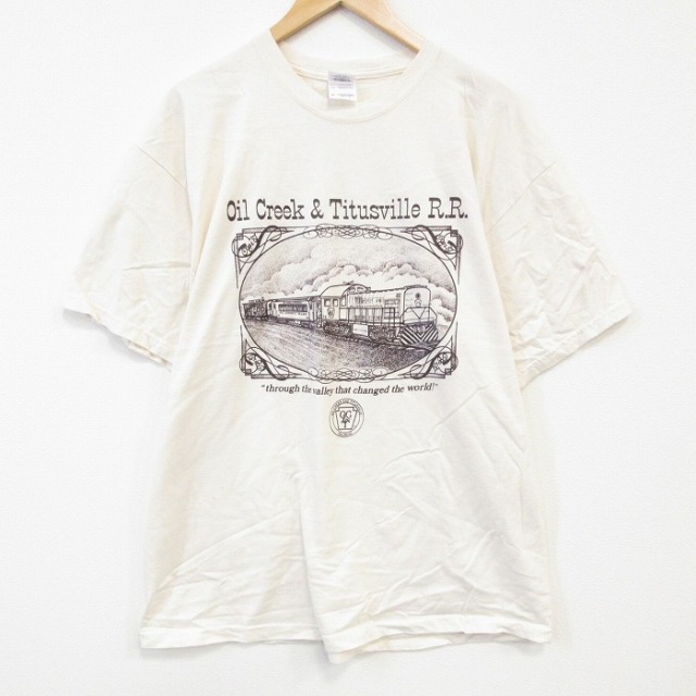 【50%OFF】XL★古着 半袖 ビンテージ Tシャツ メンズ 00年代 00s 汽車 コットン クルーネック 生成り 25aug08 中古