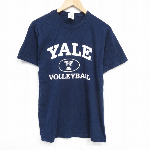 【50%OFF】M★古着 半袖 ビンテージ Tシャツ メンズ 00年代 00s イェール YALE コットン クルーネック 紺 ネイビー 25aug08 中古