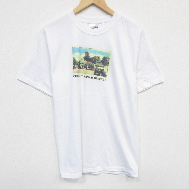 【20%OFF】M★古着 ヘインズ Hanes 半袖 ビンテージ Tシャツ メンズ 00年代 00s マサチューセッツ クルーネック 白 ホワイト 25aug08 中古
