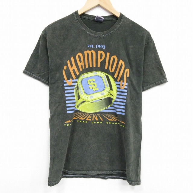 M★古着 半袖 ビンテージ Tシャツ メンズ 00年代 00s リング コットン クルーネック 濃緑 グリーン 25aug09 中古