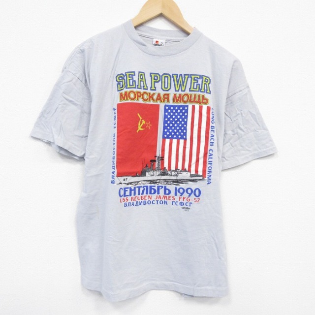 90s 半袖Tシャツ ソ連軍艦 グレー XL | 古着