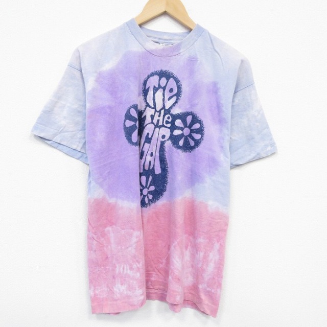 XL★古着 フルーツオブザルーム 半袖 ビンテージ Tシャツ メンズ 90年代 90s Tie コットン クルーネック 薄紫他 パープル タイダイ 【spe】 25aug09 中古
