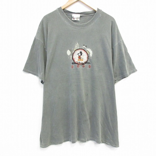 ディズニー 00s 半袖Tシャツ ミッキーマウス刺繍 グリーン XL | 古着