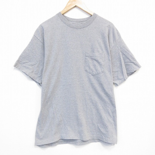 XL★古着 KEY ELEMENTS 半袖 ビンテージ Tシャツ メンズ 90年代 90s 無地 胸ポケット付き コットン クルーネック USA製 グレー 霜降り 25aug09 中古