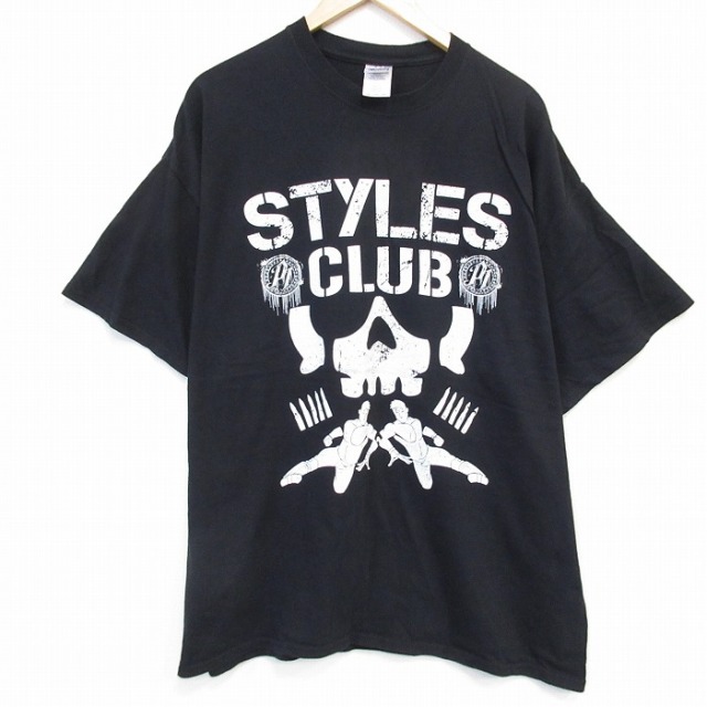 【50%OFF】XL★古着 半袖 ビンテージ Tシャツ メンズ 00年代 00s スタイルズ 大きいサイズ コットン クルーネック 黒 ブラック 25aug09 中古