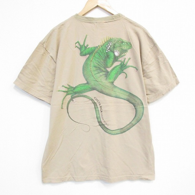 XL★古着 半袖 ビンテージ Tシャツ メンズ 00年代 00s イグアナ コットン クルーネック ベージュ カーキ 25aug12 中古