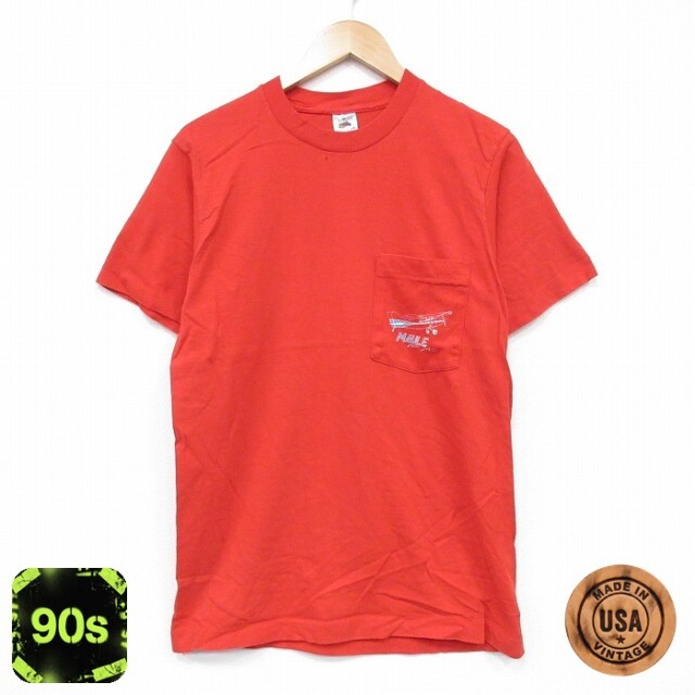 フルーツオブザルーム 90s 半袖Tシャツ 飛行機 レッド M | 古着