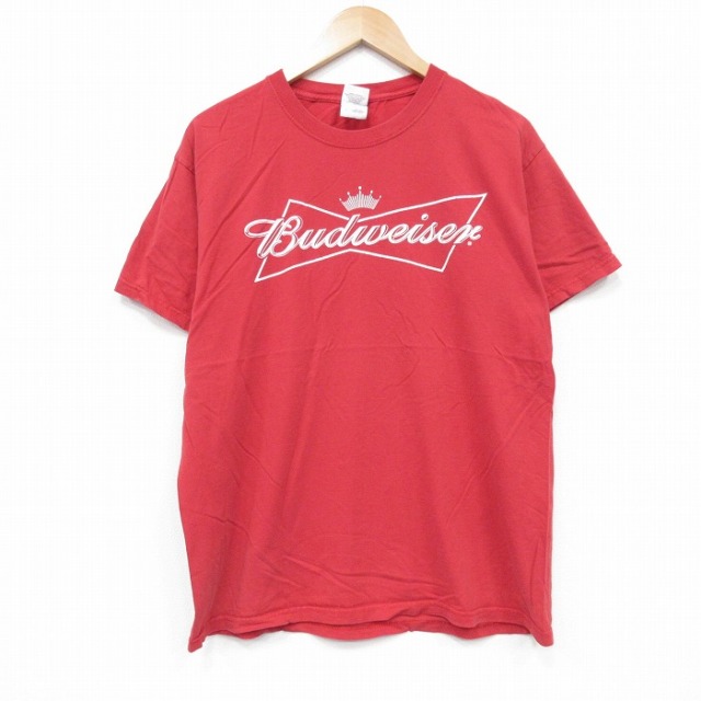 L★古着 フルーツオブザルーム ビンテージ Tシャツ メンズ 00年代 00s バドワイザー コットン クルーネック 赤 レッド 25aug12 中古 半袖