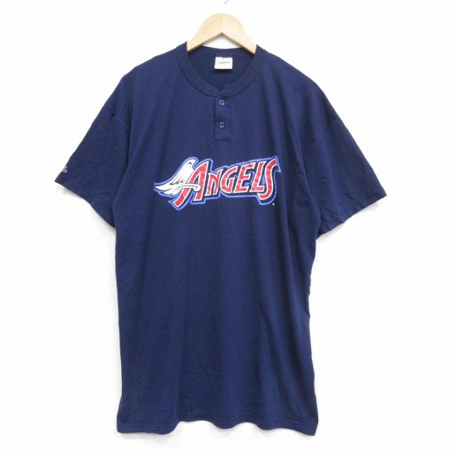 XL★古着 マジェスティック 半袖 ビンテージ Tシャツ メンズ 00年代 00s エンゼルス 大きいサイズ ロング丈 クルーネック 紺 ネイビー 25aug13 中古