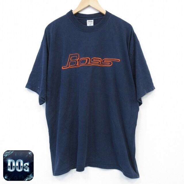ボス 00s 半袖Tシャツ ビッグロゴ刺繍 ネイビー XL | 古着