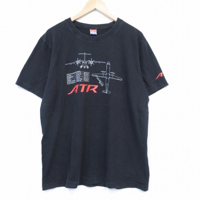 【50%OFF】XL★古着 半袖 ビンテージ Tシャツ メンズ 00年代 00s 飛行機 大きいサイズ コットン クルーネック 黒 ブラック 25aug13 中古