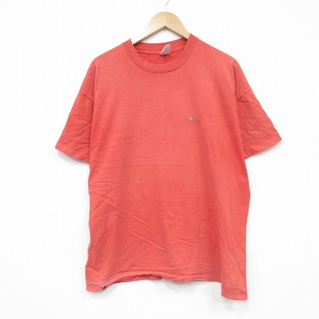 XL★古着 フルーツオブザルーム 半袖 ビンテージ Tシャツ メンズ 90年代 90s ワンポイントロゴ 大きいサイズ コットン クルーネック 赤 レッド 25aug13 中古
