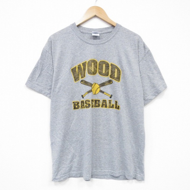L★古着 半袖 ビンテージ Tシャツ メンズ 00年代 00s ベースボール クルーネック グレー 霜降り 25aug13 中古