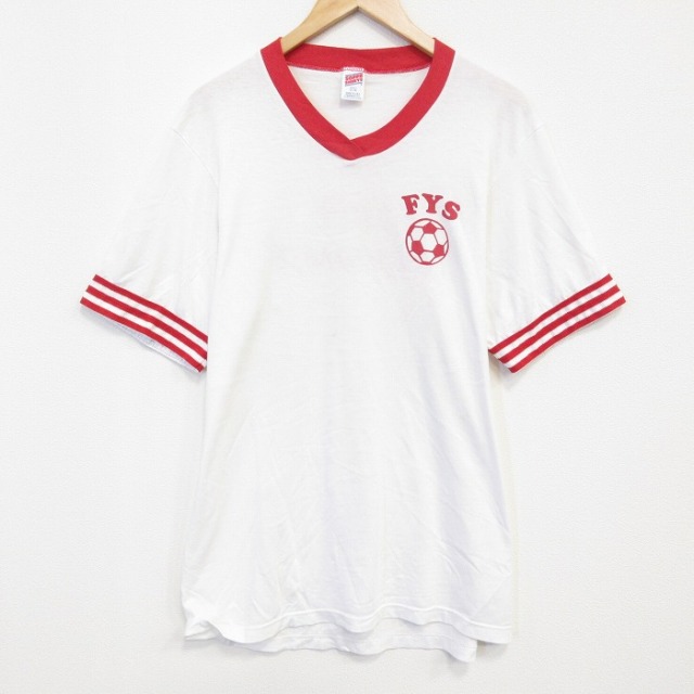 L★古着 半袖 ビンテージ Tシャツ メンズ 90年代 90s サッカーボール Vネック USA製 白 ホワイト 25aug18 中古