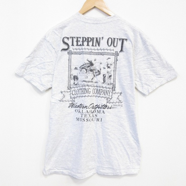 L★古着 リー Lee 半袖 ビンテージ Tシャツ メンズ 90年代 90s ロデオ コットン クルーネック USA製 薄グレー 霜降り 25aug18 中古