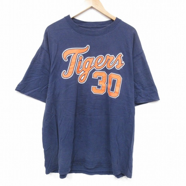 【50%OFF】XL★古着 半袖 ビンテージ Tシャツ メンズ 00年代 00s MLBデトロイトタイガース マグリオオルドニェス 30 大きいサイズ コットン クルーネック 紺 ネイビー メジャーリーグ ベースボール 野球 25aug19 中古