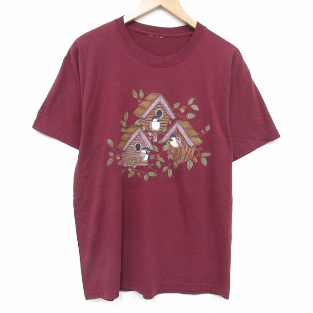 00s 半袖Tシャツ 鳥小屋 バーガンディ L | 古着