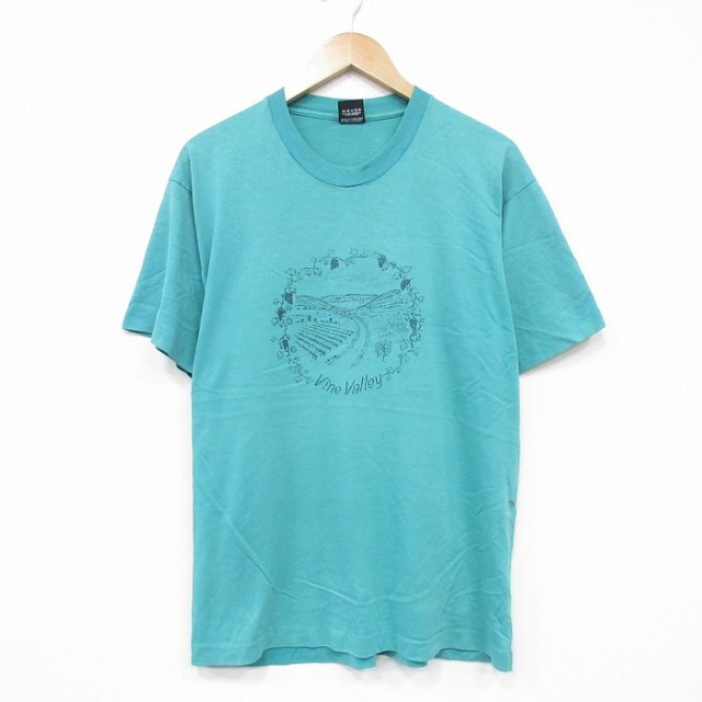 【50%OFF】XL★古着 スクリーンスターズ 半袖 ビンテージ Tシャツ メンズ 80年代 80s ワインバレー クルーネック USA製 薄緑 グリーン 25aug23 中古