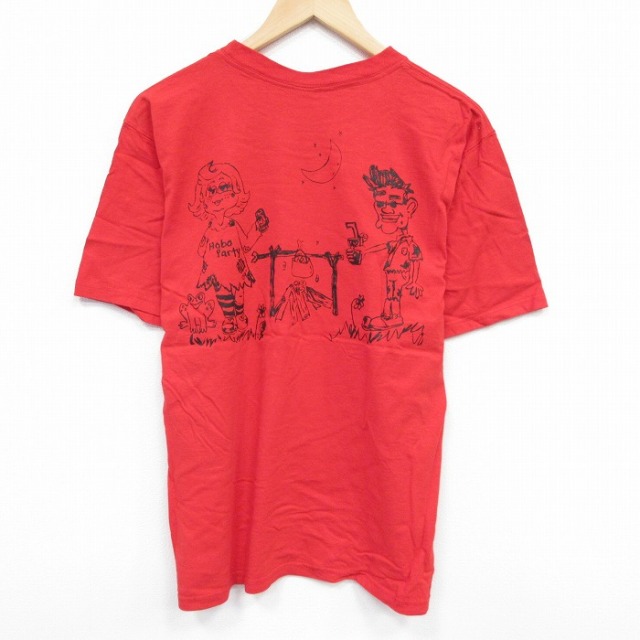 【50%OFF】L★古着 半袖 ビンテージ Tシャツ メンズ 00年代 00s キャンプ コットン クルーネック 赤 レッド 25aug28 中古