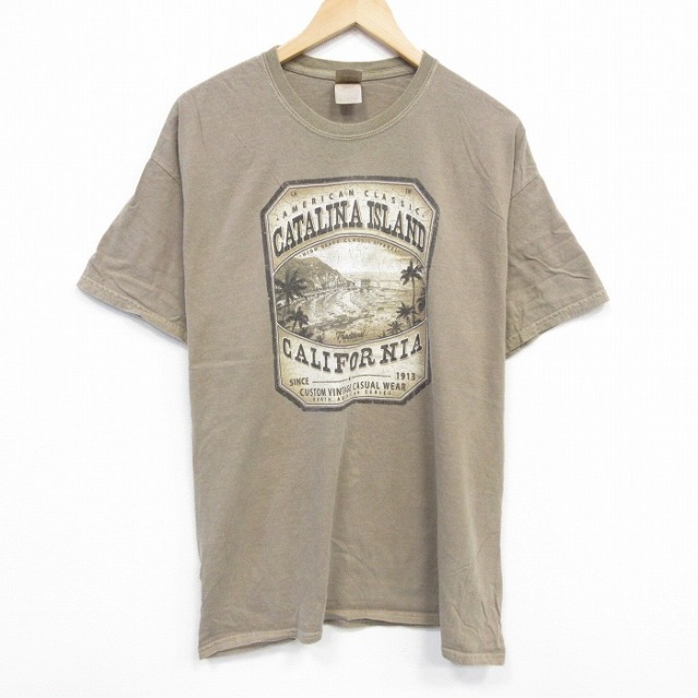 XL★古着 半袖 ビンテージ Tシャツ メンズ 00年代 00s カリフォルニア 大きいサイズ コットン クルーネック 薄茶 ブラウン 25aug28 中古