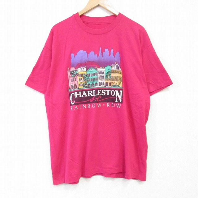 80s 半袖Tシャツ レインボー ピンク XL | 古着