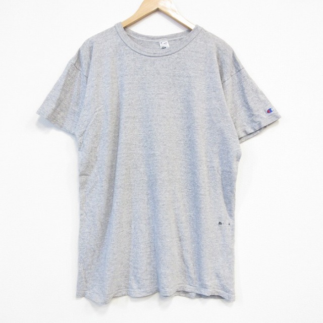 【20%OFF】XL★古着 チャンピオン champion 半袖 ビンテージ Tシャツ メンズ 80年代 80s ワンポイントロゴ ボロ クルーネック USA製 グレー 霜降り 【spe】 25aug30 中古