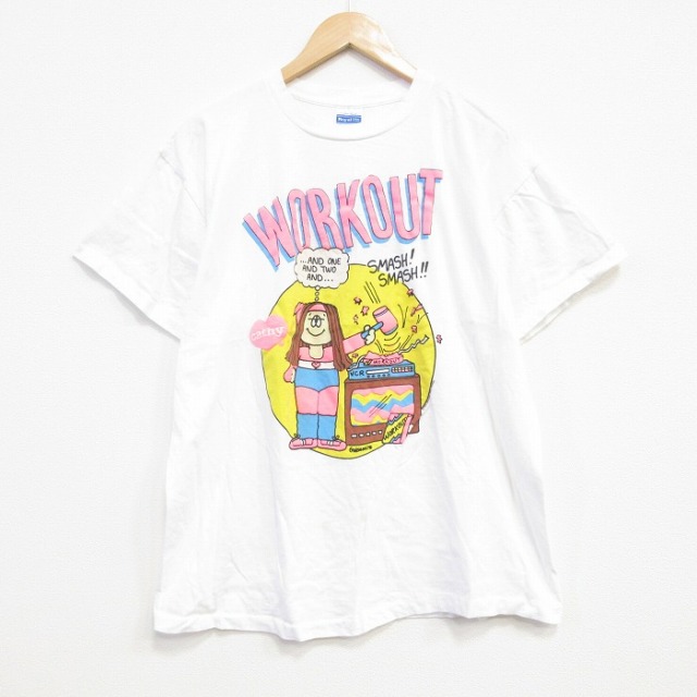 【50%OFF】XL★古着 半袖 ビンテージ Tシャツ メンズ 80年代 80s ワークアウト コットン クルーネック USA製 白 ホワイト 25aug30 中古