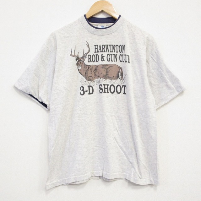 【50%OFF】XL★古着 BELTON 半袖 ビンテージ Tシャツ メンズ 80年代 80s シカ コットン クルーネック USA製 薄グレー 霜降り 25aug30 中古
