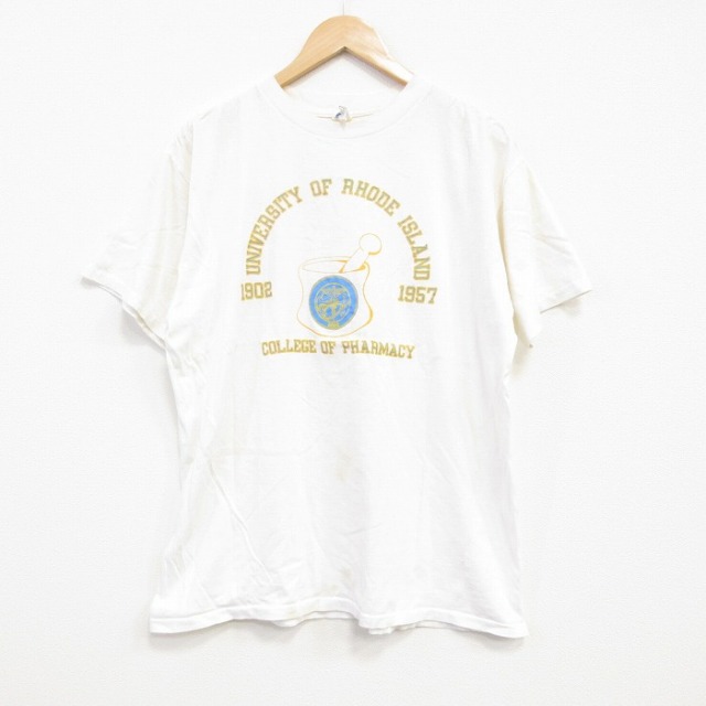 【50%OFF】XL★古着 半袖 ビンテージ Tシャツ メンズ 80年代 80s カレッジ コットン クルーネック USA製 白 ホワイト 25aug30 中古