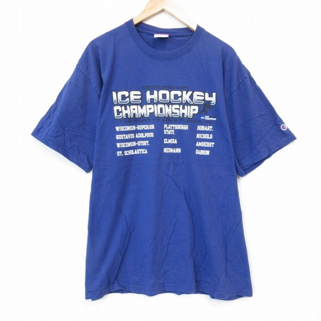 チャンピオン 00s 半袖Tシャツ アイスホッケー ネイビー XL | 古着