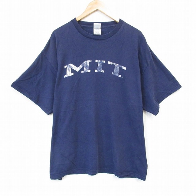 XL★古着 半袖 ビンテージ Tシャツ メンズ 00年代 00s MIT 大きいサイズ コットン クルーネック 紺 ネイビー 25aug26 中古