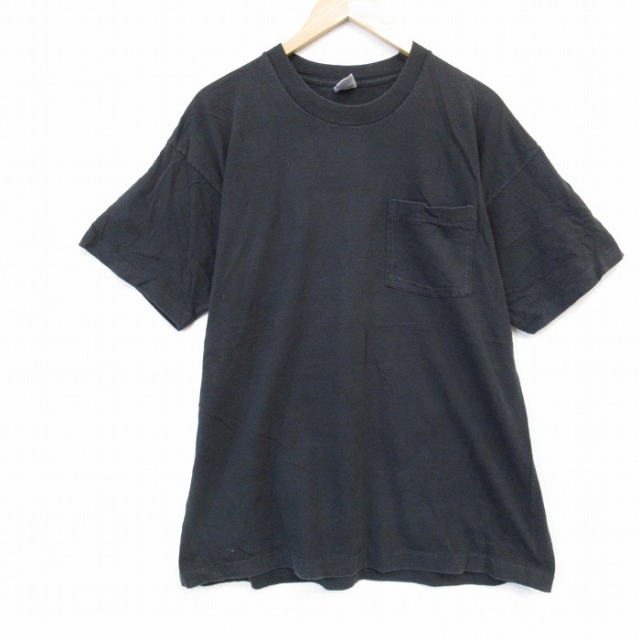 XL★古着 フルーツオブザルーム 半袖 ビンテージ Tシャツ メンズ 90年代 90s 無地 胸ポケット付き 大きいサイズ コットン クルーネック USA製 黒 ブラック 25aug26 中古
