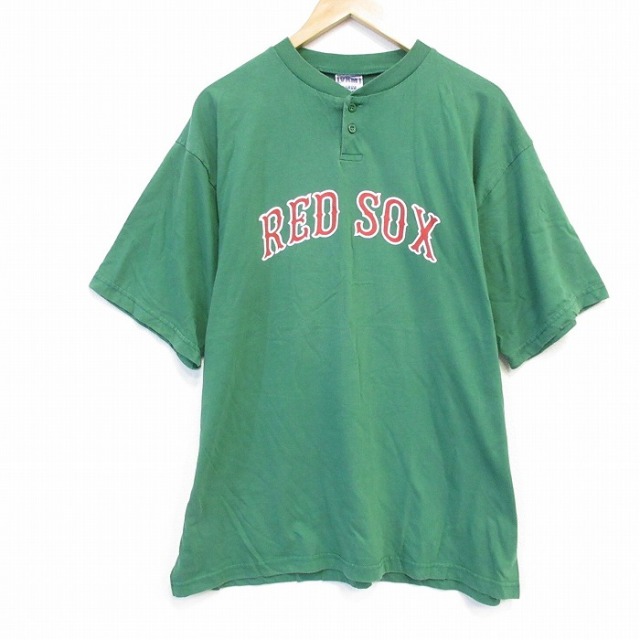 【50%OFF】XL★古着 半袖 ビンテージ Tシャツ メンズ 00年代 00s レッドソックス ヘンリーネック 緑 グリーン 25aug26 中古