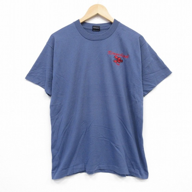 【20%OFF】L★古着 フルーツオブザルーム 半袖 ビンテージ Tシャツ メンズ 90年代 90s エビ クルーネック USA製 薄紺 ネイビー 25sep01 中古