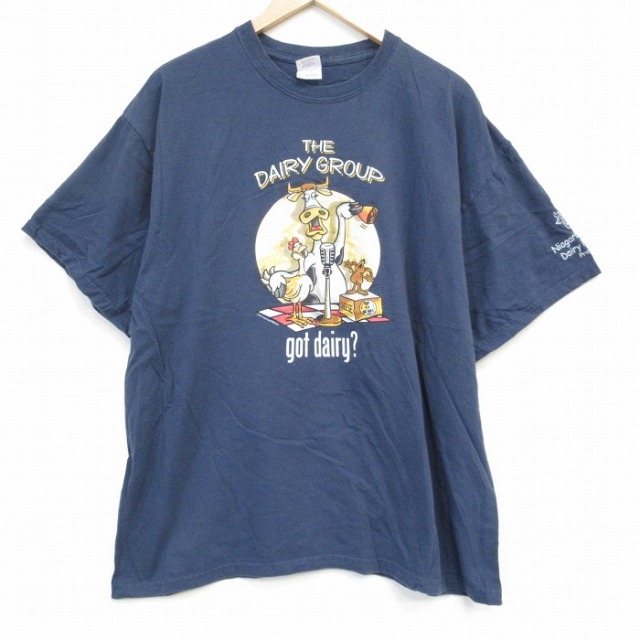XL★古着 半袖 ビンテージ Tシャツ メンズ 00年代 00s 牛 大きいサイズ コットン クルーネック 紺 ネイビー 25sep01 中古