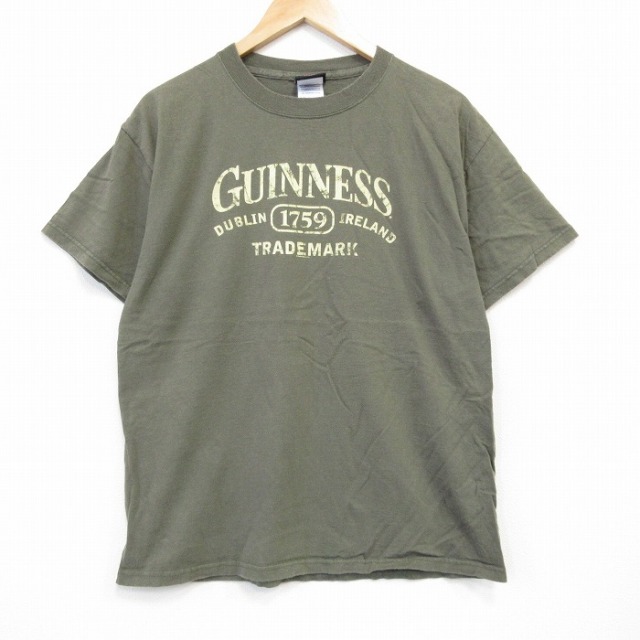 L★古着 半袖 ビンテージ Tシャツ メンズ 00年代 00s ギネス コットン クルーネック 濃緑 グリーン 25sep01 中古