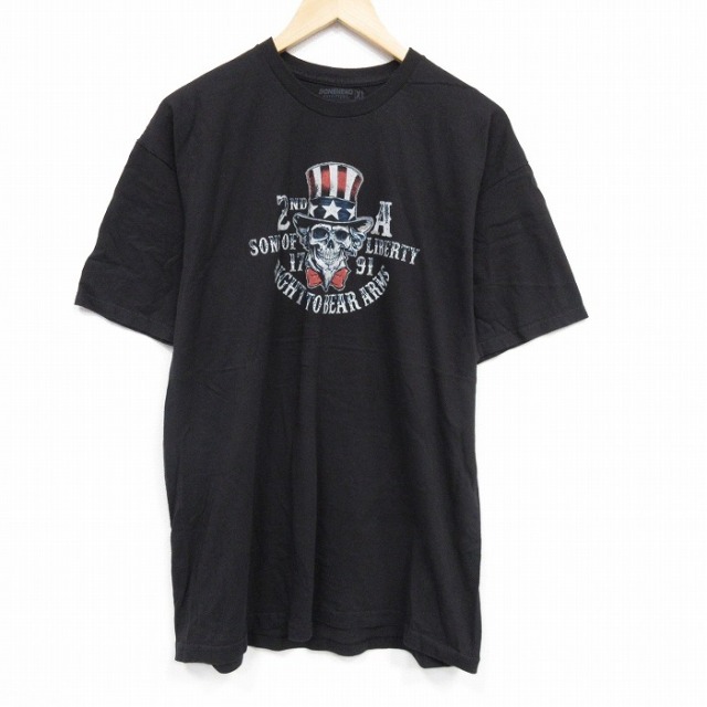 XL★古着 半袖 Tシャツ メンズ スカル コットン クルーネック 黒 ブラック 25sep01 中古
